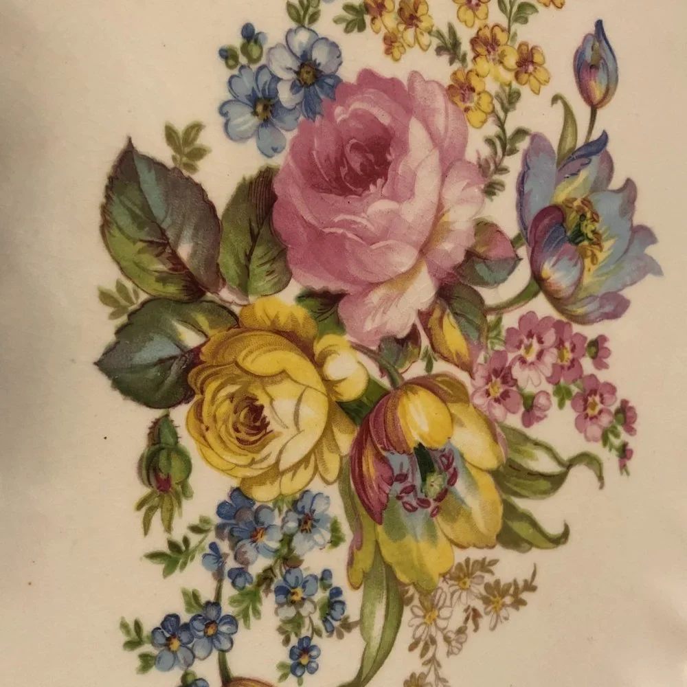 Cream Floral Scalloped Serving Platter
